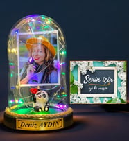 Size Özel Fotoğraflı İsimli Led Işıklı Fanus ve İyi Ki Varsın Hediye Kartı (Model 8)