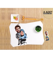 BK Gift Kişiye Özel Sevgililer Karikatürlü 4 Adet Amerikan Servis Seti-59 (Beyaz)