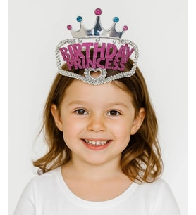 Durukar® Gümüş Renk Taç Üzeri Pembe Birthday Prenses Yazılı Çocuk Parti Tacı 11X12 cm