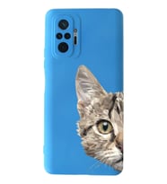 Xiaomi Redmi Note 10 Pro Uyumlu Lansman Kılıf Catface Tasarımlı İçi Kadife Kapak-Mavi (Şeffaf)