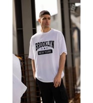 pilelistore- Unisex Bisiklet Yaka Baskılı Oversize T-Shirt - Beyaz