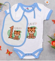 BK Kids 1 Yaşındayım Tasarımlı Mavi Bebek Body Zıbın ve Mama Önlüğü Hediye Seti-2