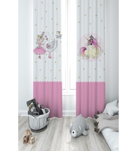 MEKTA HOME BEBEK VE ÇOCUK ODASI Yıldızlı Unicorn Desenli 2 Kanat Fon Perde