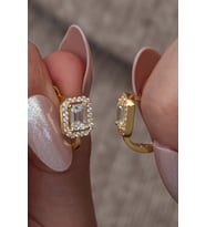 925 Ayar Gümüş Gold Kaplama Baget Tektaş J Model Küpe