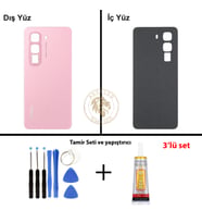 Infinix Hot 50 Pembe Uyumlu Arka Kapak + Yapıştırıcı ve Vida Seti Arka Cam Batarya Pil Kapağı