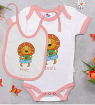 BK Kids Kişiye Özel İsimli Pembe Bebek Body Zıbın ve Mama Önlüğü Hediye Seti-23
