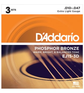 D’Addario EJ15-3D Akustik Gitar Tel Seti 3’lü Paket 10-47 Phosphor Bronze Extra Light