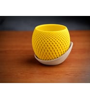 3D Baskı Küre Saksı - Kafes Dokulu İki Parçalı Dekoratif Saksı - Sarı-Bej
