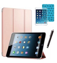Apple iPad Mini 2 / Mini 3 Uyumlu Smart Cover Tablet Kılıfı Ekran Koruyucu Kalem Set (Rose - Gold)