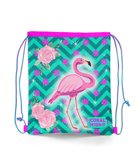 Coral High Kids Su Yeşili Pembe Flamingo Desenli İpli Büzgülü Sırt Çantası 22481