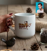 Kişiye Özel Karikatürlü Sarı Kırmızı Taraftar Kupa Bardak Doğum Günü Hediyesi