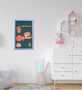 BK Home Balık ve Deniz Kızı Tasarımlı Dekoratif Mavi Ahşap Çerçeveli Çocuk Odası Tablo-1