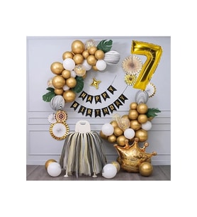 Kral Taçlı Gold Zincir Balon Doğum Günü Seti 7 Yaş