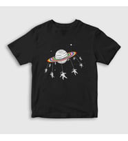 Presmono Unisex Çocuk Siyah Saturn Astronaut Space Astronot Uzay T-Shirt 283831tt