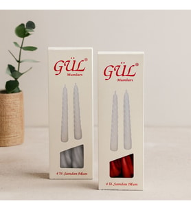 Gül Mum 17 cm 4'lü Set (Şamdan & Burgulu, Beyaz ve Renkli)