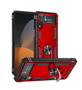 Galaxy Z Flip 4 Kılıf Zore Vega Yüzüklü Standlı Zırh Kılıf (Kırmızı)