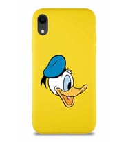 Apple iPhone XR Soft Premier Kapak Donald Duck-F Tasarımlı Silikon Kılıf - Sarı (Şeffaf)