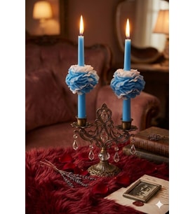 Şakayıklı Şamdan 2'li Mum - Mumelia Candles Doğal Soya Kutulu Dekoratif Mum - Mavi