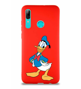Huawei P Smart 2019 Soft Premier Kapak Donald Duck-C Tasarımlı Silikon Kılıf - Kırmızı (Şeffaf)