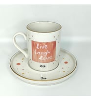 Bohem Live Laugh Love Desenli, El Boyama, Kişiye Özel Türk Kahvesi Fincanı