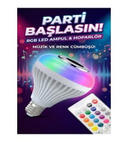 Bluetooth RGB LED Hoparlörlü Akıllı Ampul - Renkli Müzikli Lamba ve Kumanda