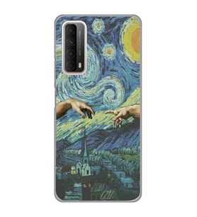 Huawei P Smart 2021 Uyumlu Sanatsal Vintage Desenli Şeffaf Telefon Kılıfı