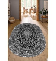 Dijital Baskılı Kaymaz Taban Yıkanabilir Oval Salon Halısı Mutfak Halısı Yolluk NDO-HT-125 (Gri)