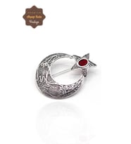 Yakut Taşlı Ay yıldız Model Telkari Gümüş Kadın Broş 201023488