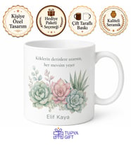 Sukulent Temalı Baskılı Kupa Bardak Hediye Özel Tasarım Porselen Mug