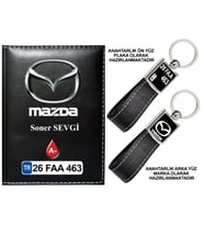 Plakanıza Özel Mazda Logolu Siyah Ruhsat Kabı ve Anahtarlık
