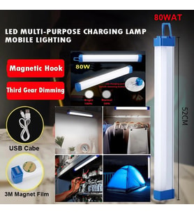 Usb Şarjlı Acil Durum ve Aydınlatma Led Florasan Ev,Kamp,Maden,İşyeri,Balıkcı Lambası 52cm 80W