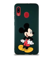 Samsung Galaxy A20 Soft Premier Kapak Mickey Mouse-D Tasarımlı Silikon Kılıf - Yeşil (Şeffaf)