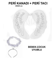 Beyaz Dantel Tüllü Peri Kanadı ve Peri Tacı Seti 45x40 cm