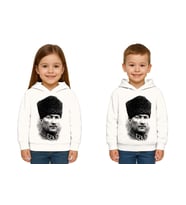Unisex Ay Yıldızlı 19 Mayıs 29 Ekim 23 Nisan 10 Kasım Atatürk Çocuk Kapüşonlu Sweatshirt (Beyaz)
