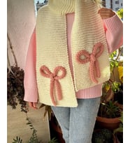 Fiyonklu Örgü Hediyelik Atkı (Pembe - Beyaz - Krem)