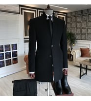 Mero Life Erkek Siyah Slim Fit Dik Yaka Yün Karışımlı Kaşe Kaban