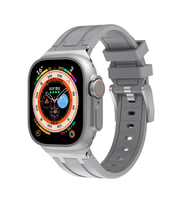 Apple Watch 7 45mm Uyumlu Kordon Silikon Metal Tokalı Soft Yüzey Zore KRD-89 Kayış (Gümüş)