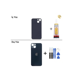 iPhone 13 MİNİ Lacivert Arka Kapak Arka Cam Batarya Kapağı Lazer Kesim Kapak Pil Kapağı + B-7000 Yapıştırıcı + Tamir Seti
