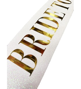 Nessiworld Beyaz Üzeri Altın Büyük Bride To Be Yazılı Simli Işıltılı Kuşak Kemer 10x80 cm