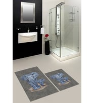 EVDEYA Dijital Baskılı Yıkanabilir Modern Fil Desenli İkili Banyo Halısı Paspas Klozet Takımı, KLOZET-33-GRİ, (Gri)