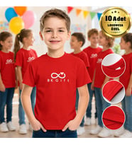 Logonuza Özel 10 Adet Kırmızı Promosyon Çocuk Tişört - Pamuk Unisex Etkinlik Tişörtü