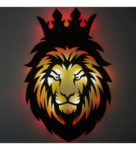 Lucenda Led Işıklı Portre Aslan Figürlü Tablo Duvar Dekorlu Gece Lambası (Sarı-Kırmızı)