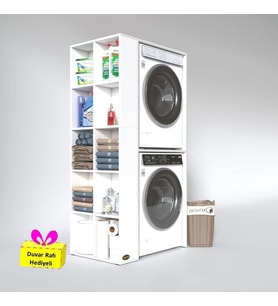 Kenzlife çamaşır-kurutma makinesi dolabı bolodenka sol byz 180*090*60 banyo arkalıksız + tekli duvar rafı hediyeli (Karışık)