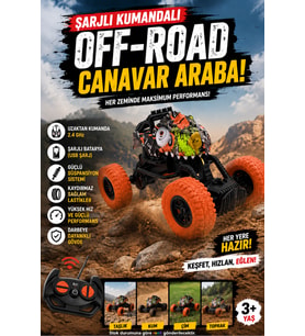 Uzaktan Kumandalı Şarjlı Off-Road Canavar Araba 2.4 GHz Güçlü Süspansiyonlu