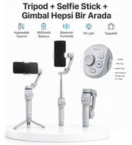 3 Eksen Telefon Gimbal Stabilizer Yapay Zeka Takipli Katlanabilir Dahili Dolgu Işıklı Video Sabitleyici
