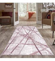 Lila Çizgili Desen Eskitme Yıkanabilir Kaymaz Taban Leke Tutmaz Modern Salon Halısı ve Yolluk (Beyaz)