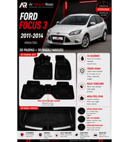 FORD FOCUS 3 2011-2014 Araca Özel 3D Paspas + 3D Bagaj Havuzu