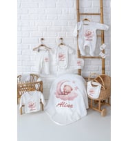 Pia Baby Premium %100 Pamuk 10 Parça İsme Özel Kız Bebek Hediyesi Hastane Çıkışı Seti 5006-01 (Krem)