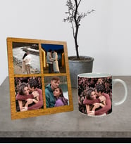 Kişiye Özel Premium Resimli Beyaz Kupa Ve Fotoğraflı Dört Resimli Siyah Kolaj Masaüstü Fotoğraf Ahşap Çerçeve