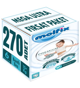 Molfix Premium Bebek Bezi Beden:6 (15+KG) Extra Large 270 Adet Mega Ultra Fırsat Pk